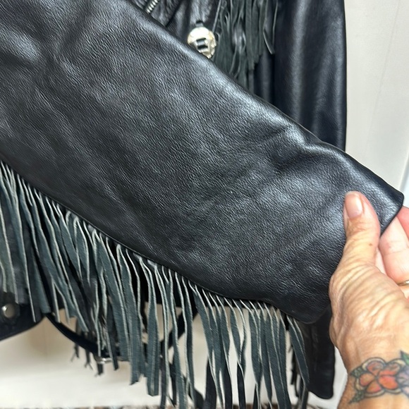 Vintage Wilson Black Leather Fringe Motorcycle Jacket - Picture 3 of 16